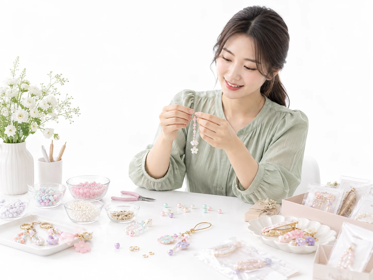 비즈와 작은 장식, 집에서 함께 만들어요. 연출 이미지